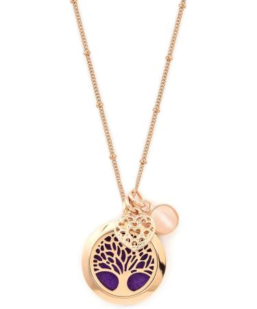 Rose Gold Tree of Life Essential Oil Diffuser Necklace | Aromatherapy Jewelry Gift Set | Hypoallergenic Stainless Steel 20.8" Chain + 9 Pads + Charms - Buy Online on GoSupps.com