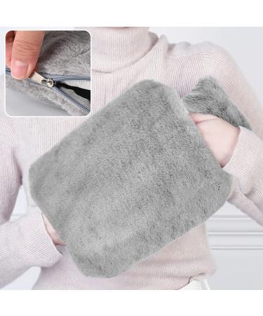 Hot Water Bottle with Cover 2L Large Hot Water Bottles for Hands Grey Fluffy Hot Water Bag with Zipper Cover Easy Take on/off Furry Faux Fur Warm Water Bottle for Men Pain Relief Presents for Women