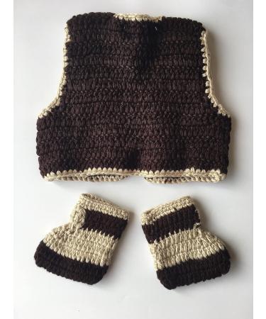 Pinbo Newborn Baby Photography Prop Crochet Knitted Cowboy Vest Shoes in Coffee - Adorable Infant Photo Shoot Outfit - Buy Online on GoSupps.com
