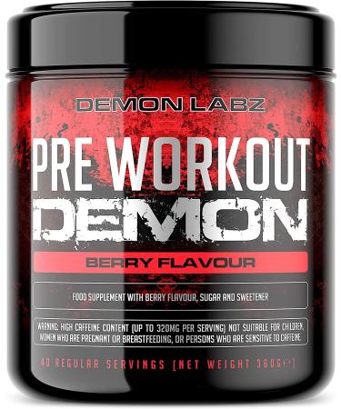 Pre Workout Demon - Hardcore Pre-Workout Powder Supplement with Creatine Caffeine Beta-Alanine and Glutamine (Berry 360g) Berry 40 Servings (Pack of 1)