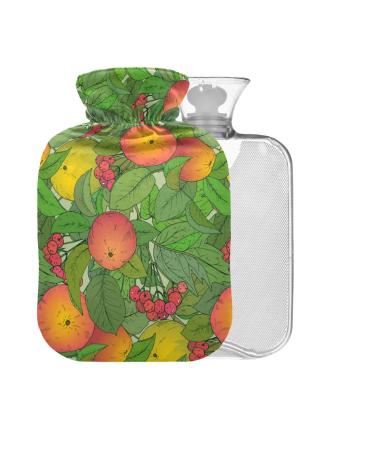 Fruit Branches Rose Hot Water Bottle with Cover 1L Small Hot Water Bag for Pain Relief for Children Men Women Without BAP 1L