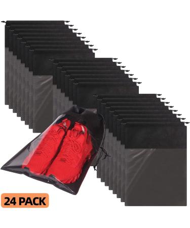 24 Pack Portable Shoe Bags for Travel - Large Storage Organizer with Clear Window and Drawstring - Men and Women's Black Shoes Pouch - Buy Online on GoSupps.com