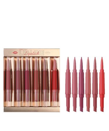 Set of 6 2-in-1 lipsticks and eyeliners for women - Long-lasting glossy tint for events and activities