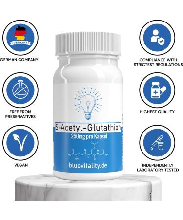  BlueVitality S-Acetyl Glutathione | 250 mg per capsule | 60 capsules | High potency & stabilized | High bioavailability | Vegan & lab tested - Buy Online on GoSupps.com