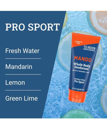 Mando Whole Body Deodorant For Men - XS Travel-Sized Invisible Cream Tube - 72-Hour Odor Control - Aluminum-Free Baking Soda-Free - 0.5 ounce Tubes (Pack of 2) - Bourbon Leather and Pro Sport Scents Pro Sport & Bourbon Leather 0.5 Ounce (Pack of 2) - Buy Online on GoSupps.com