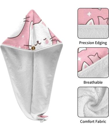 White Cat Head Stars Hair Towel 2 Pack | Super Absorbent Quick Dry Hair Turbans for Women & Girls - Buy Online on GoSupps.com