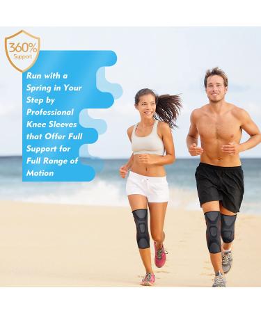 2 Pack Knee Compression Sleeve with Gel Pads & Stabilizers - Size L, Orange (1 Pair) | Knee Brace for Men & Women - Support for Running, Weightlifting, Arthritis & Joint Pain Relief - Buy Online on GoSupps.com