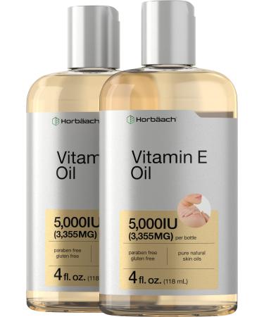 Natural Vitamin E Oil | 5000 IU | 8 oz (2 x 4oz) Value Pack | For Skin, Hair & Face | Vegetarian, Non-GMO, and Gluten Free Formula | By Horbaach