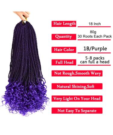 5 Packs 18 Inch Box Braids Crochet Hair with Curly Ends in 1B/Purple | Synthetic Extensions for Women - Goddess Senegalese Twist - Buy Online on GoSupps.com