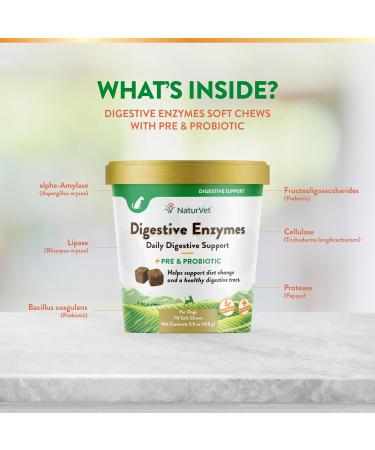 NaturVet Digestive Enzymes + Pre & Probiotics for Dogs - 70 Soft Chews (5.9 oz) - Buy Online on GoSupps.com