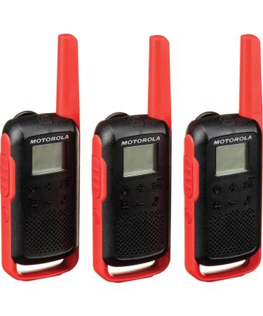 Motorola Solutions Portable FRS T210TP Talkabout Two Way Radios Rechargeable 22 Channel 20 Mile - Black W/Red - Pack Of 3