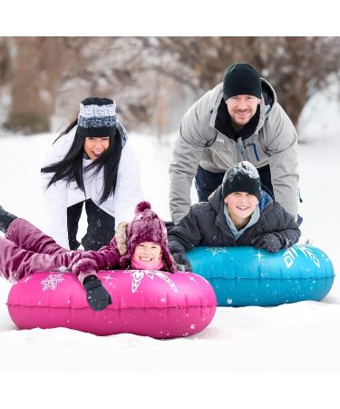 Jasonwell Inflatable Snow Tube Sled for Kids and Adults - Heavy Duty Winter Outdoor Toy - Snowflake Design - M Blue+Rose - Buy Online on GoSupps.com