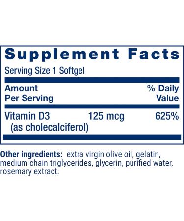 Life Extension Vitamin D3 125 mcg (5000 IU) - 60 Softgels for Immune Support - Buy Online on GoSupps.com