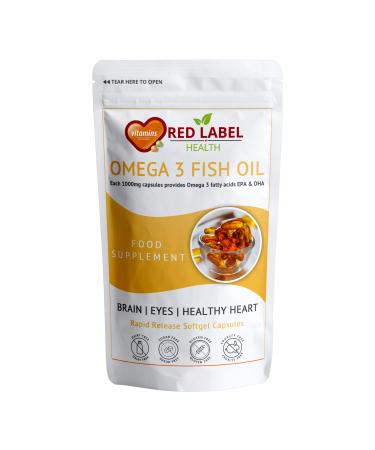 Omega 3 Fish Oil 1000mg 90 Soft Gel Capsules (3 Months Supply) Double Strength EPA & DHA Supports Heart & Brain Health for Men & Women Gluten Free Made in The UK