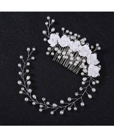 JUSTUSNX Bride Wedding Hair Pieces Pearl Hair Vines Silver Crystal Headpiece Flower Headband for Women and Girls Hair Styling Accessories - Buy Online on GoSupps.com