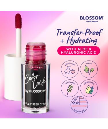 Blossom Color Lock Hydrating Lip Stain & Tint - Longlasting Smudgeproof Transfer Proof - Buildable for Lips & Cheeks - Made in USA - Wine Stained - 0.14 fl oz/4ml - Buy Online on GoSupps.com