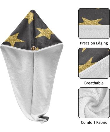 Golden Stars Dry Hair Cap Set 2 Piece Quick Drying Towel & Button Headband | Super Absorbent & Soft for Ultimate Comfort - Buy Online on GoSupps.com