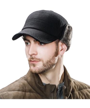 Comhats Wool Baseball Cap Men Fur Hunting Trapper Dad Hats Sports Earflap Unisex M L XL 67134_black Large