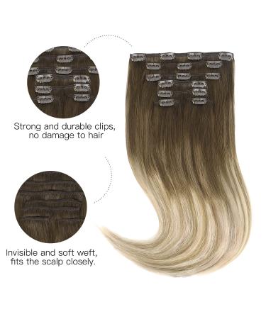 18 Clip in Hair Extensions - Real Human Hair - Walnut Brown to Ash Brown & Bleach Blonde - 120g - Buy Online on GoSupps.com