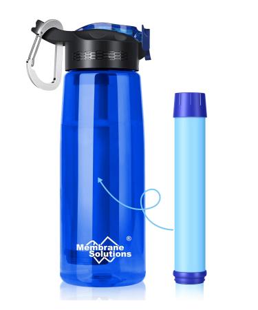 Membrane Solutions Filtered Water Bottle, 0.1-Micron 4-Stage Water Filter Bottle, Reusable BPA-Free Water Purifier Bottle for Camping, Hiking, Travel and Emergency Blue