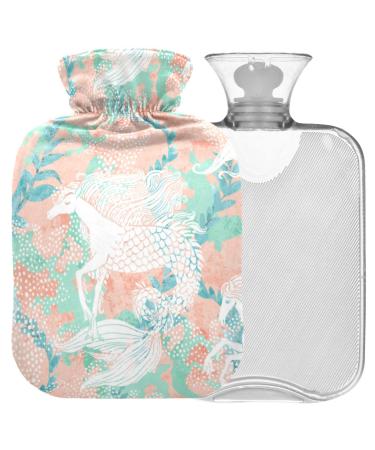 Naanle hot water bottle with reference to magical mermaid unicorn transparent hot water bottle heat bottle for back pain relief handfoot warmer neck hot and cold therapy 1l