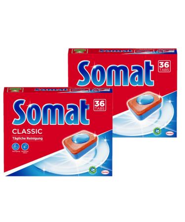 Somat Classic dishwasher tabs 72 (2 x36) tabs m pack dishwashing dish tabs for daily cleaning of cutlery and dishes with extra power and protection against glass corrosion 36 pieces (2 pack)