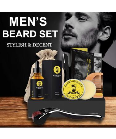 Men's Beard Grooming Kit with Growth Oil, Balm, Derma Roller, Comb, Trimmer - 5pcs Set | Beard Care & Gifts - Buy Online on GoSupps.com