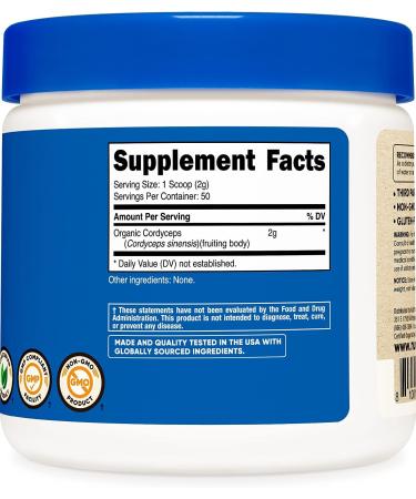 Nutricost Organic Cordyceps Powder 100g - USDA Certified, Non-GMO, Gluten-Free - 3.52oz (1 Pack) - Buy Online on GoSupps.com