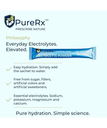 PureRx Electrolyte Powder Sachets | Raspberry & Lemon | Balanced Electrolytes with Sodium Potassium Magnesium & Calcium | Daily Hydration Support - Buy Online on GoSupps.com