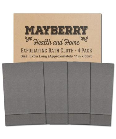Extra Long (36 Inches) Exfoliating Bath Cloth/Towel (4 Pack) Nylon Bath Cloth/Towel Stitching on All Sides for Added Durability (Gray)