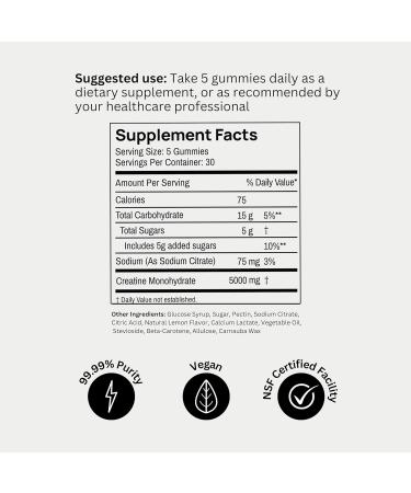 BOD Creatine Gummies | Lemon Drop | 5g Creatine Monohydrate for Muscle & Energy Support | 150 Gummies | 30 Servings | Pre Workout Supplement - Buy Online on GoSupps.com