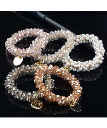 5 Pcs Rhinestone Hair Ties with Pearls - Hair Bands Elastic Bracelet Ponytail Holders for Women & Girls - 2.2 Inch (Pack of 5) - Buy Online on GoSupps.com