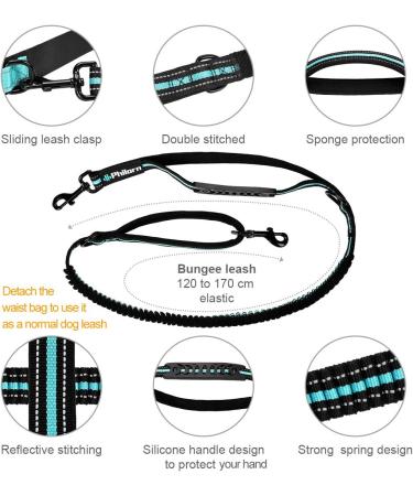 Philorn Hands Free Dog Lead with Phone Pouch - Running/Jogging Leash, Shock Absorbing Bungee, Reflective Stitching, Blue - Buy Online on GoSupps.com