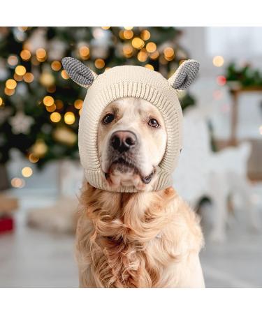 2 Pcs Dog Knitted Ears Cover | Noise Protection Pet Ear Muffs | Winter Dog Ear Protection | Pet Head Wrap | Beige - Buy Online on GoSupps.com