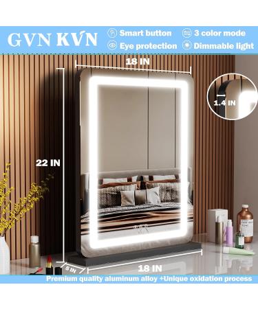 Gvnkvn 18 x 22 Vanity Mirror with Lights | LED Makeup Mirror, Dimmable & Smart Touch, 3 Colors, Lighted Black Mirror - 18W x 22L - Buy Online on GoSupps.com