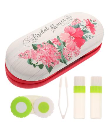 Milists 1 set double -layer glasses case Double -layer storage case travel set for lentil tank lentil tweezers Travel contact lens container suite flocked cloth storage child red 16.5x7x5.5cm