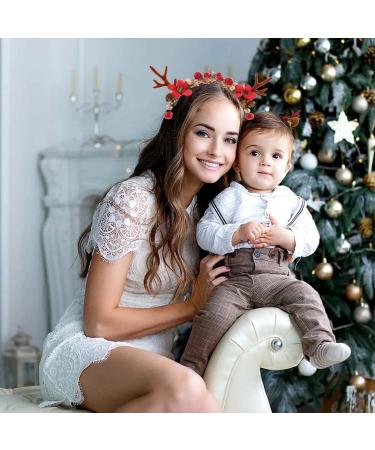 IYOU Christmas Headband with Hair Clips Red Reindeer Antlers Hair Band Red Berry Pine Cone Xmas Headwear Hair Accessories for Adult Kids - Buy Online on GoSupps.com