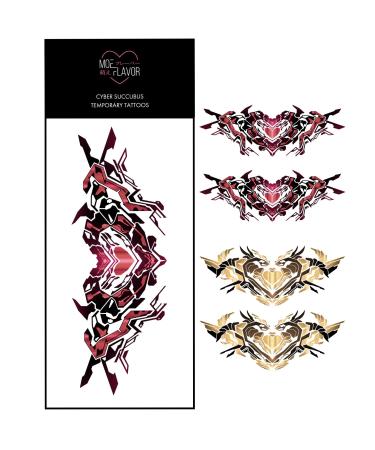 Cosplay Cyber Succubus Sexy Womb Temporary Tattoos | Kawaii Fake Tattoo Perfect for Women's Anime Costumes (Metal)