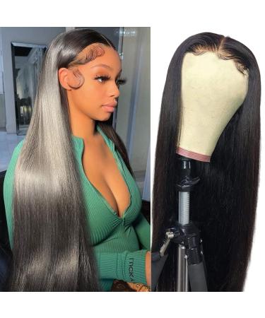 Straight Lace Front Wigs Human Hair 24 Inch 180% Density HD Transparent Lace Frontal Wigs Human Hair Pre Plucked with Baby Hair Brazilian Hair 13x4x1 T Part Glueless Wigs for Black Women Natural Color 24 Inch 180% Density …