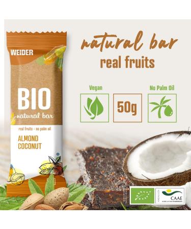 Weider Bio Natural Bar (1kg) Almond & Coconut - Vegan High Energy Organic Snack with Real Fruits and Nuts - Buy Online on GoSupps.com