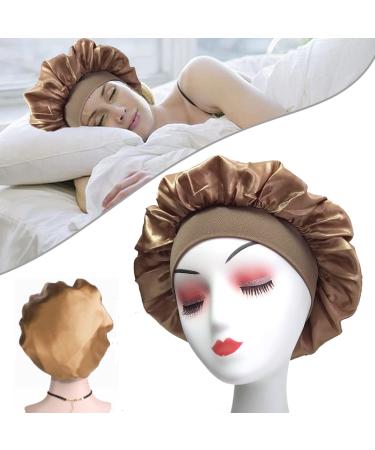 Hair Bonnet for Sleeping Wide Band Satin Bonnet Night Sleep Cap Silk Bonnet for Women Girls Hair Care Sleeping Head Cover Elastic Hat Hair Bonnet for Black Hair Curly Hair (1pcs Gold)