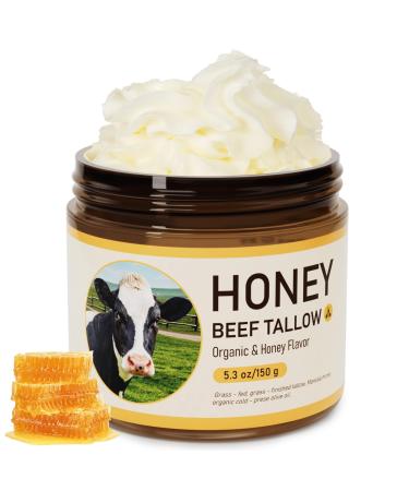 HaimaiLife Beef Tallow for Skin Tallow and Honey Balm Beef Tallow For Face Grass Fed Beef Tallow for All skin Type Honey Tallow Face Moisturizer for Skincare 150 Gram(5.3 Oz)