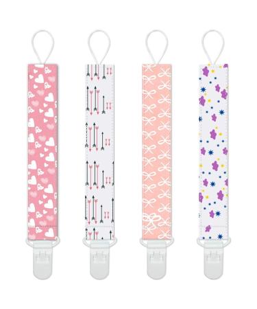 Yoofoss Pacifier Clips 4 Pack Baby Pacifier Holder for Girls Plastic Teething Clip Universal Holder Leash for Pacifiers Teething Toy and Soothie