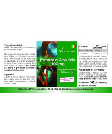 Kelp 100mg - 180 Vegan Tablets | Natural Iodine Supplement - 6 Months Supply | Vitamintrend  - Buy Online on GoSupps.com