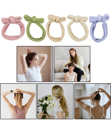 Hair Ties 5 Pieces Elastic Hair Bands Seamless Ponytail Holders for Thick Hair Bow Knotted Hair Bobbles Hair Accessories for Women Girls - Buy Online on GoSupps.com