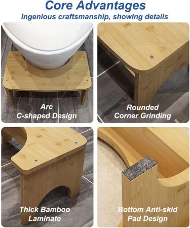 Bamboo Toilet Stool for Adults 6.5 - Non-Slip Bathroom Poop Stool for Healthy Posture - Portable and Original Design (Wood Color) - Buy Online on GoSupps.com
