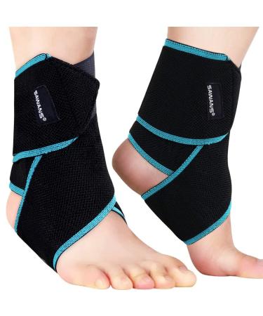 Ankle Support Brace Adjustable Ankle Brace Compression Wrap for Men Women Injury Recovery Weak Ankles Sports Running Plantar Fasciitis Achilles tendonitis Ligament Damage 1 PC (Black-Blue-1Pc)