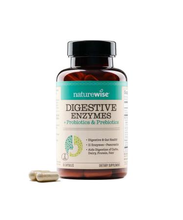 NatureWise Digestive Enzymes - Multi Enzymes with Probiotics + Prebiotics - Post Mealtime Comfort & Bloating Support + Aids Digestion and Gut Health - Soy-Free Non-GMO - 60 Capsules 1-Month Supply