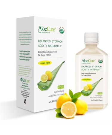 AloeCure USDA Organic Aloe Vera Juice Lemon Flavor  Bottled Within 12 Hours of Harvest - Inner Leaf Aloe Vera  Natural Acid Reflux Treatment  GERD  Natural Acid Buffer - Pure Aloe Juice for Digestion