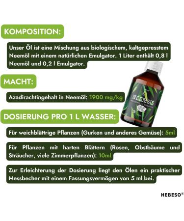 HEBESO NEEMSIS Organic Neem Oil 500ml - Cold Pressed 100% Natural Eco-Friendly Ready to Use - Buy Online on GoSupps.com